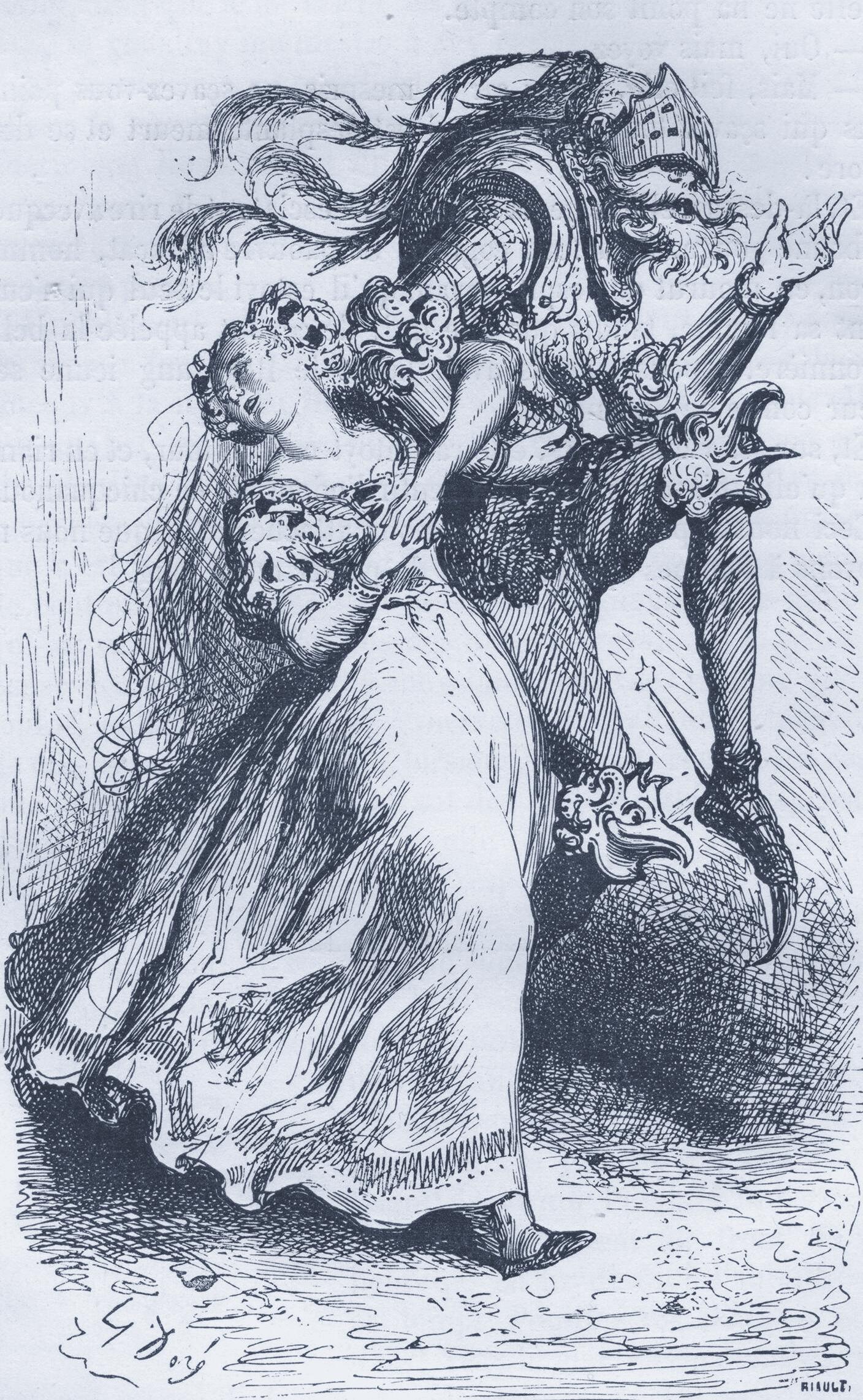 Gustave Doré engraving of a courting scene — objects relating to one another